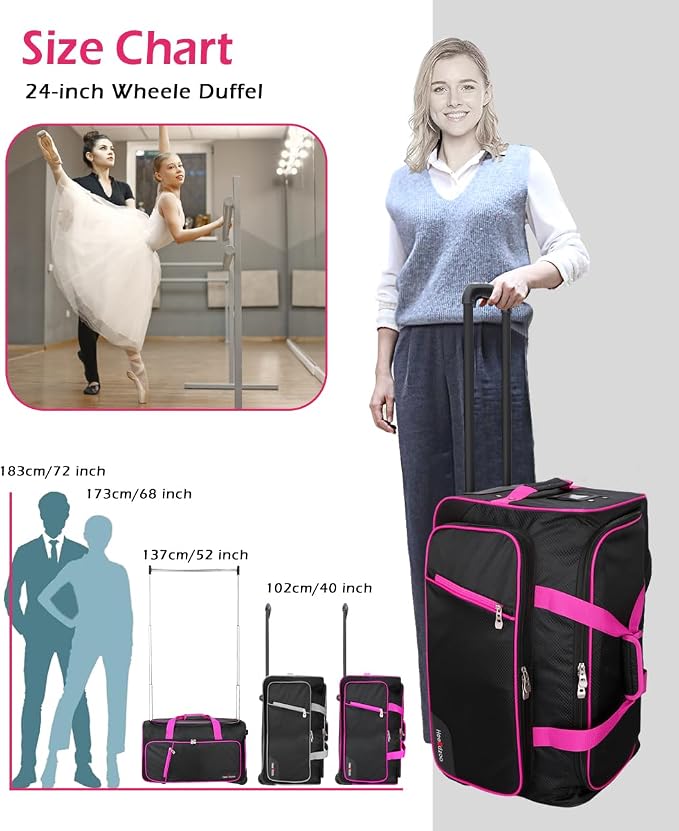 Dance Bag With Garment Rack,23inch Dance Competition Garment Bags with Clothes rack,Suitcase,Rolling duffle For Travel, Wheeled Drop-Bottom Upright Luggage Closet Suitcase (Grey - Image 3