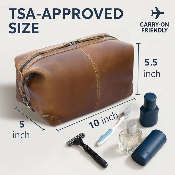 RUSTIC TOWN Full Grain Leather Toiletry Bag for Men & Women – Handcrafted Travel Dopp Kit – Large Water-Resistant Makeup & Shaving Organizer - Image 2