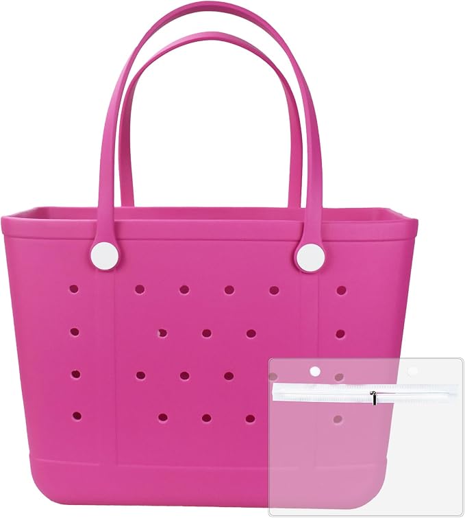 Beach Bag, Waterproof Beach Tote, Rubber XL Tote Bag, Washable and Durable Open Handbag for Boat Pool Sports (Rose Red) | Chokoter Beach Bag, Waterproof Beach Tote, Rubber XL Tote Bag, Washable and Durable Open Handbag for Boat Pool Sports by Chokoter-ColorfulBeachBagsColorfulLife