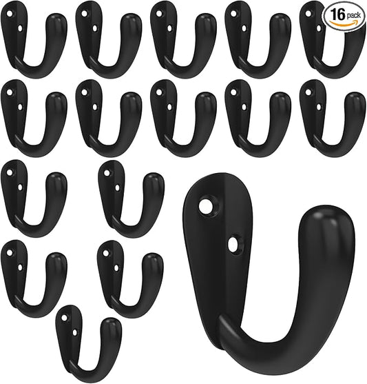 CBWLWJ 16 Pack Coat Hooks Wall Mounted Single Prong Robe Wall Hooks for Hanging Towel Hooks for Living Room, Bathroom, Kitchen, Bedroom for Coat, Bag, Scarf, Towel, Hat, Key, Cup (Black) by CBWLWJ