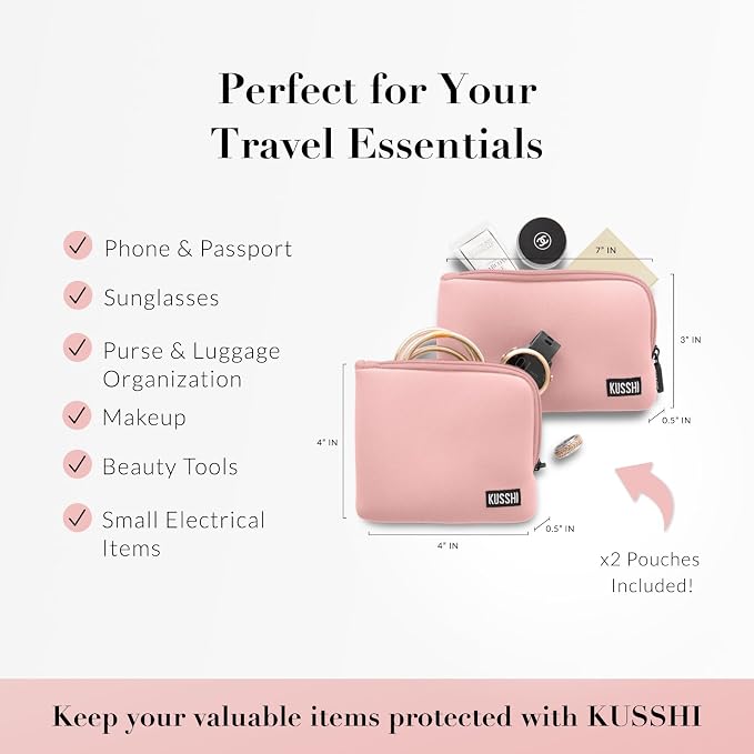 KUSSHI 2pc Neoprene On-The-Go Pouch Set (Blush Pink) - Image 2