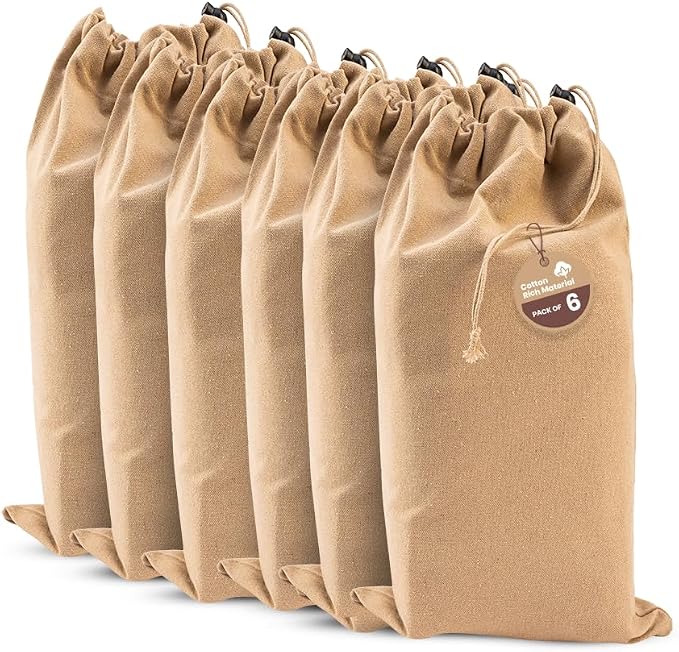 LFH Cotton Rich Shoe Storage Bags with Drawstring, Dustproof Breathable Reusable Organizer, Perfect For Travel, Dorm, Hotel, College, Gym, Easy to Carry, Machine Washable 8"x17" (Pack of 6) - Beige by LFHHomePrivateLimited
