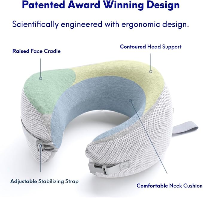 C CUSHION LAB Travel Pillow, Award-Winning Patented Ergonomic Design for Chin & Neck Support Memory Foam Neck Pillow, Compact Airplane Pillow for Traveling, Flight, Car (Gray, Medium) - Image 3