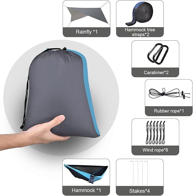 Camping Hammock with Mosquito Net Rain Fly Heavy Duty Tree Strap Nylon Parachute Single Double Hammock Tent Waterproof Rainfly Set for Camping Backpacking Backyard Patio Hiking Travel Outdoor - Image 7