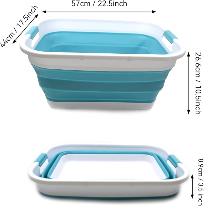 SAMMART Set of 2-41L(10.8 gallon) Collapsible Plastic Laundry Basket-Pop Up Storage Container-Portable Washing Tub-Space Saving Hamper, Water capacity:32L(8.4 gallon) (2 rectangular, Bright Blue) - Image 4