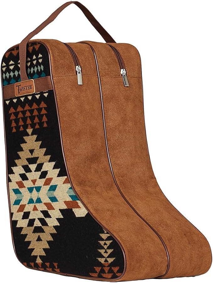 M&F Western Products TWISTER Boot Bag, Chocolate Brown with Southwestern Arrow Fabric, Microsuede, Nylon Handles by MFWestern