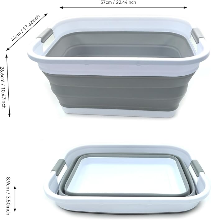 SAMMART 41L (10.8 gallon) Collapsible Plastic Laundry Basket-Foldable Pop Up Storage Container/Organizer-Portable Washing Tub-Space Saving Hamper, Water capacity: 32L (8.4 gallon) (Rectangular, Grey) - Image 5