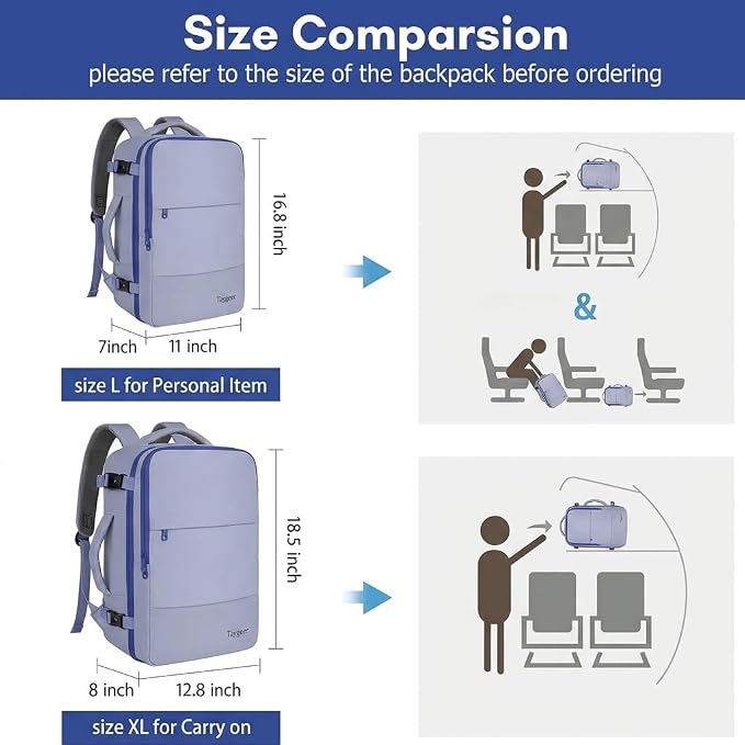 Taygeer Large Travel Backpack for Men Women, 35L Carry On Backpack | Airline Approved Personal Item Travel Bag with Water Bottle Pocket & Shoe Pouch, Laptop Backpack for Gym Hiking, Gray Blue - Image 6