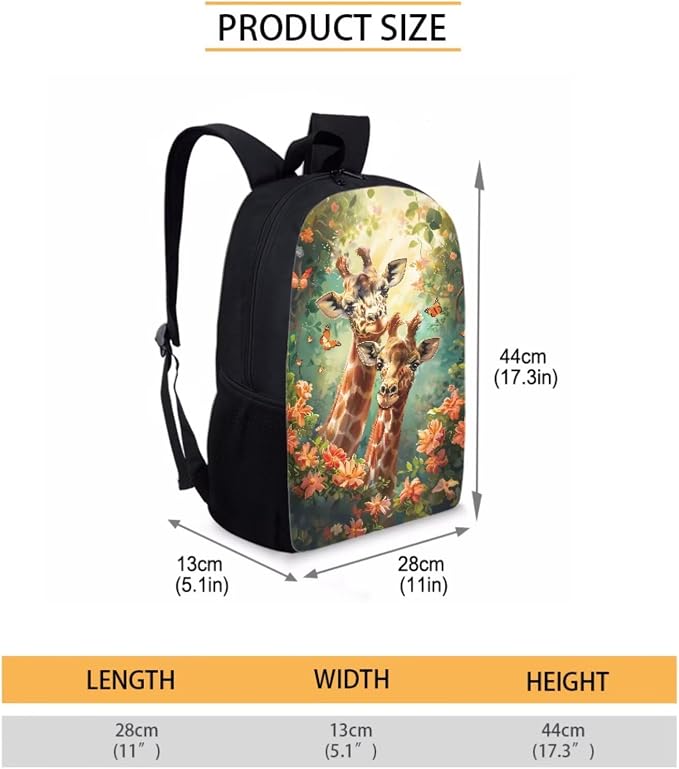 Giraffe Floral Butterfly Print Durable Backpack Set for Boys and Girls, Large Lightweight Schoolbag Set with Lunch Bag Pen Bag, Suitable for Elementary and Middle School Students - Image 2