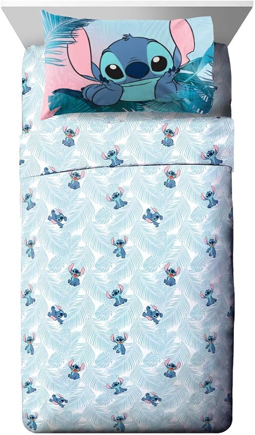 Jay Franco Kids Sheet Set with Fitted, Flat Sheets & Pillow Cover - Ultra-Soft Bedding with Pillowcase for Room Decor, Teal - Lilo & Stitch, 4 Piece Full by JayFranco