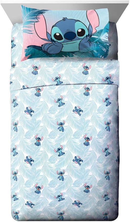 Jay Franco Kids Sheet Set with Fitted, Flat Sheets & Pillow Cover - Ultra-Soft Bedding with Pillowcase for Room Decor, Teal - Lilo & Stitch, 3 Piece Twin by JayFranco