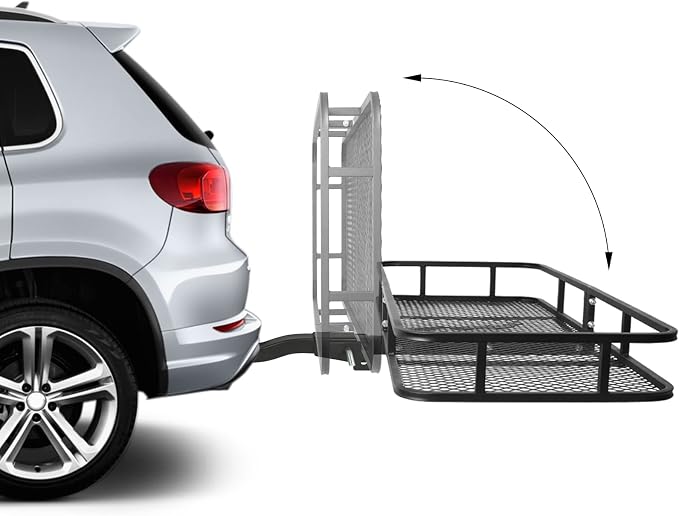 WEIZE Folding Hitch Mount Cargo Carrier Basket 60" X 20" X 6"+ Waterproof Cargo Bag, Hauling Weight Capacity of 500 Lbs and A Folding Arm, with Hitch Stabilizer, Net and Straps - Image 3
