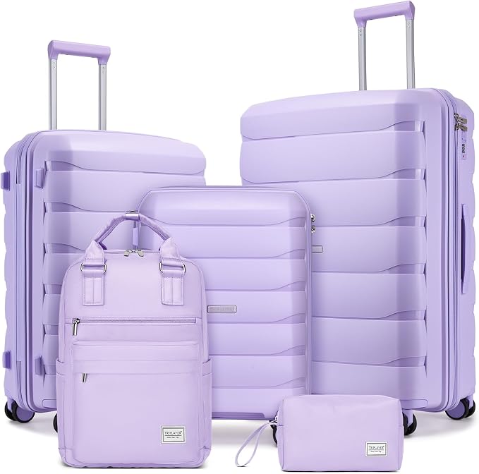 Luggage Sets 5 Piece, Large Suitcase Set with Spinner Wheels, Carry on Luggage Set with Backpack for women (3 piece set,Lavender) by TRIPLAYER