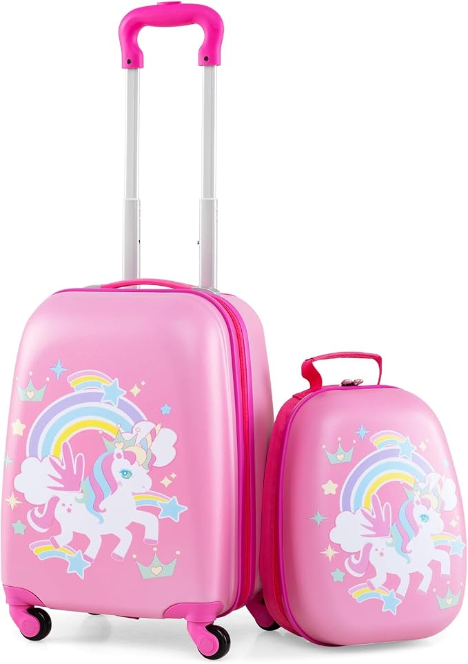 HONEY JOY Kids Luggage, 12" Toddler Backpack & 16" Travel Suitcase with Wheels, Lightweight Toddler Girls Suitcase, Durable ABS Hardshell, 2Pcs Carry On Luggage Set for Boys Girls(Rainbow) by HONEYJOY