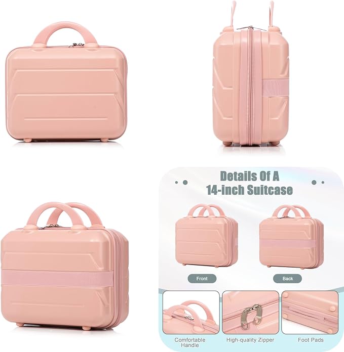 2-Piece ABS Hard Shell Lightweight Carry-On Luggage Set (14" & 20"), 360-Degree Spinner Wheels, Adjustable Telescopic Handle and Combination Lock for Travel, Pink - Image 4