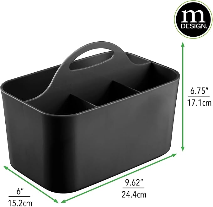 mDesign Small Plastic Shower/Bath Storage Organizer Caddy Tote with Handle for Dorm, Shelf, Cabinet - Hold Soap, Shampoo, Conditioner, Combs, Brushes, Lumiere Collection, Black - Image 4