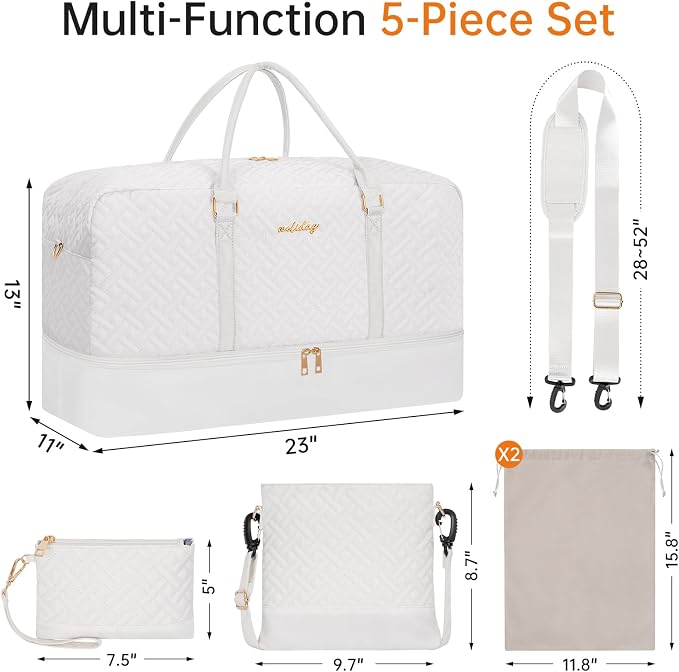 Weekender Bag for Women, 5 Pcs Set Carry on Overnight Bag, 23" Large Travel Duffel Bag with Waterproof Shoe Compartment for Weekend Travel Business Trip - Image 2