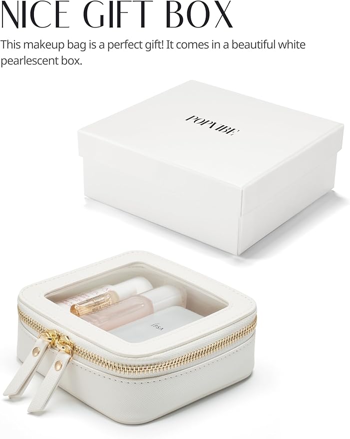 Small Cosmetic Bag for Purse Mini Makeup Bag for School Cute Clear Make Up Pouch for Travel Tiny Leather White Make Up Organizer Case for Backpack Toiletry Bag Waterproof Square Pouch with Zipper - Image 6
