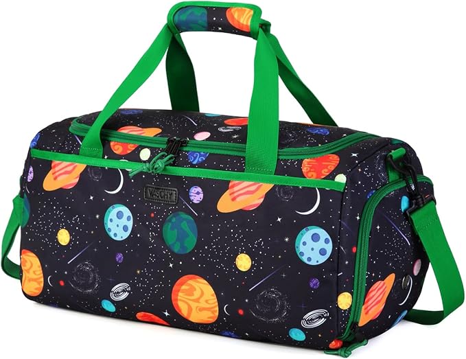 Kids Duffle Bag,VASCHY Travel Bag for Boys Water Resistant Overnight Duffle Gym Sport Dance Bags with Shoes Compartment Dry and Wet Pocket Carry On Weekender Bag Green Space by Vaschy