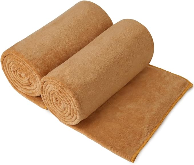 JML Large Microfiber Bath Towels Set of 2, 30" x 60", Oversized, Soft, Super Absorbent Fast Drying for Shower, Swimming, Sauna, Pool, Beach, Sport, Fitness, Yoga, Beige by JML