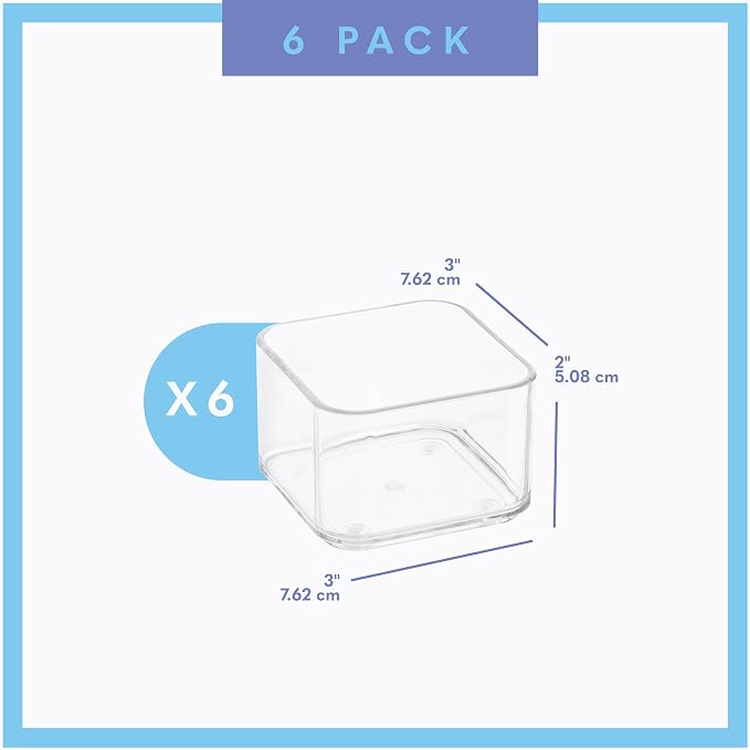primebox Plastic Clear Acrylic Drawer Organizers. Bathroom, Kitchen, Bedroom, Utensils, Office Organizer Bins, Storage Trays. Heavy Duty, Stackable. 3" x 3" x 2" Set of 6 - Image 3