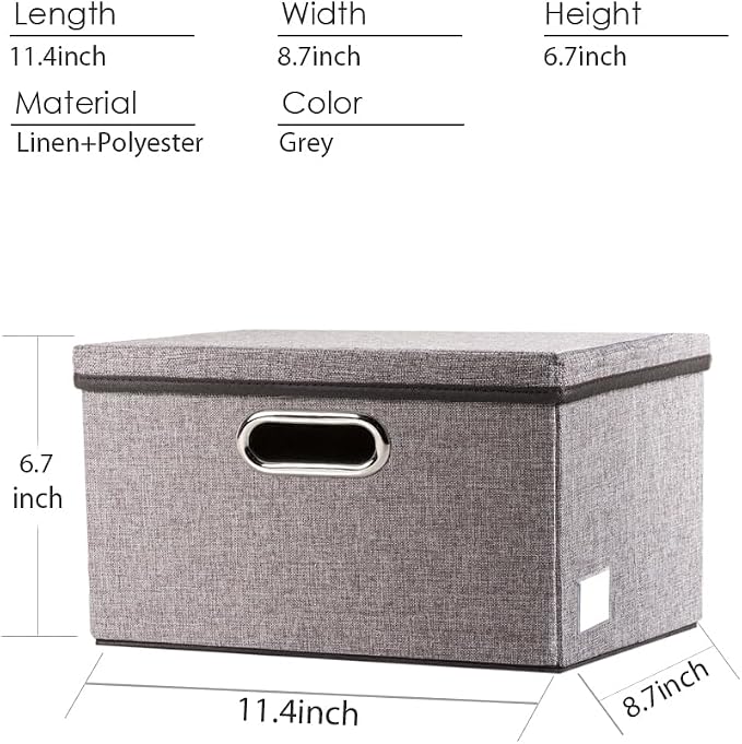PRANDOM Storage Bins with Lids [3-Pack] Linen Fabric Foldable Storage Boxes Organizer Containers Baskets Cube with Cover for Home Bedroom Closet Office Nursery Grey（11.4X8.6X6.7 - Image 3