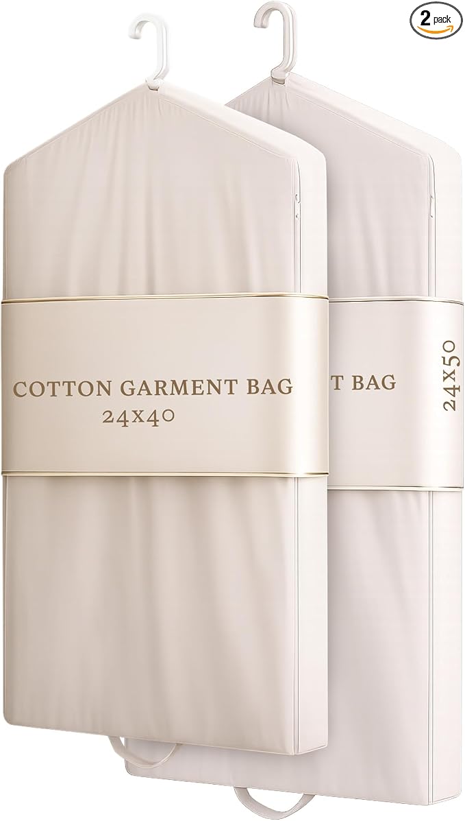 Luxury Cotton Garment Storage Bags, Medium and Large, Breathable Washable Reusable, for Hanging Clothes, Dresses, Jackets, Suits, Fits 3 Hangers, Zipper Window (2, 24x40 and 24x50) by ForeverCotton