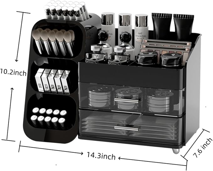 Makeup Organizer with Drawers, Large Capacity Countertop Organizers for Vanity,Bathroom and Bedroom Desk Cosmetics Organizer,Easy To Storage Skincare,Brushes,Lotions,Lipstick (Black) - Image 5