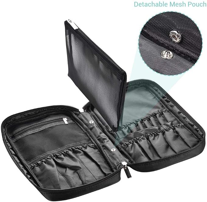 BYOOTIQUE Makeup Brush Bag Organizer Portable Multi Brush Holder Hand Bag | Travel Makeup Artist Bag,Cosmetic Organizer Pouch Zipper Bag,with Removable Mesh,for Brushes Cosmetics,Black - Image 5