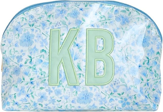 Personalized Clear Coated Pouch - Medium or Large Toiletry Bag with Embroidered or Applique Monogram, Custom Makeup or Travel Organizer, Easy-Clean Cosmetic Bag, Travel Gift for Women (Dahlia, M) by Sprinkled+With+Pink