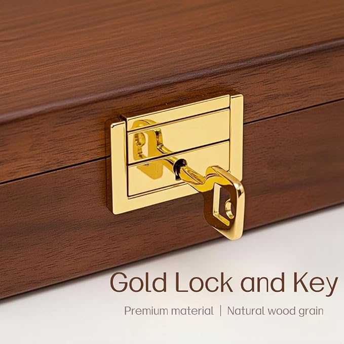 Solid Black Walnut Jewelry Box with Lock and Key Large Capacity Vintage Wooden Organizer for Women and Men Ring Necklace Earring Cufflink Storage Compartments Removable Dividers Gift - Image 9