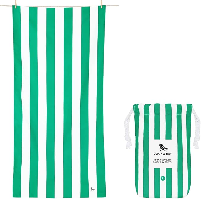 Dock & Bay Beach Towel - Quick Dry, Sand Free - Compact, Lightweight - 100% Recycled - Includes Bag - Cabana - Cancun Green - Extra Large (200x90cm, 78x35) by DockBay