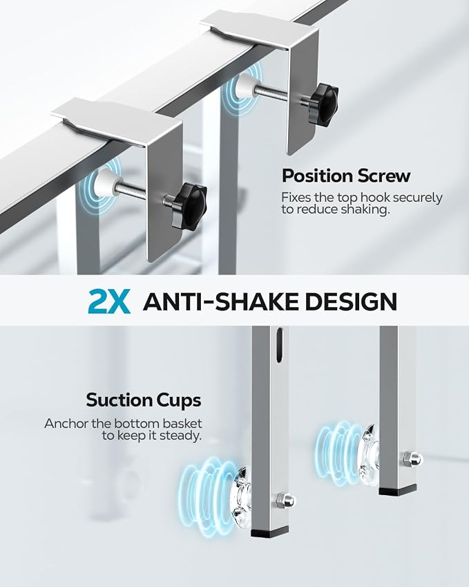 Nieifi Over The Door Shower Caddy, Adjustable Hanging Shower Organizer | Adjustable hanging baskets, 4 hooks, large capacity, rustproof steel, pantry organizer, drill free, for bathroom, silver - Image 5