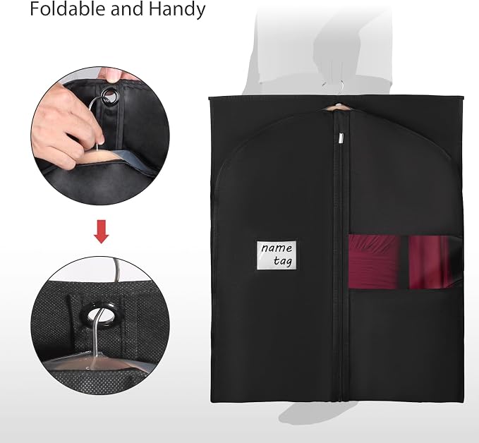 Univivi 60 Inch Long Garment Bags for Hanging Clothes, 5 Pack, Black | Breathable Dress Bag, Dustproof Hanging Garment Bag, Clear Window and ID Card Holder for Coats, Dresses - Image 6