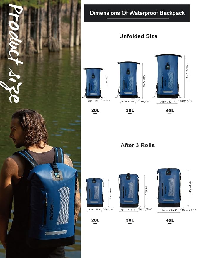 IDRYBAG Waterproof Backpack for Men 20L/30L/40L, Floating Dry Bag Kayak, Dry Backpack Hiking - Image 4