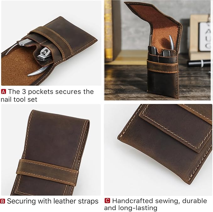 CONTACTS Full Grain Leather Empty Manicure Kit Case for Men Travel Nail Clipper Pouch Small Personal Care Tools Pouch By Handmade (Case Only) - Image 4