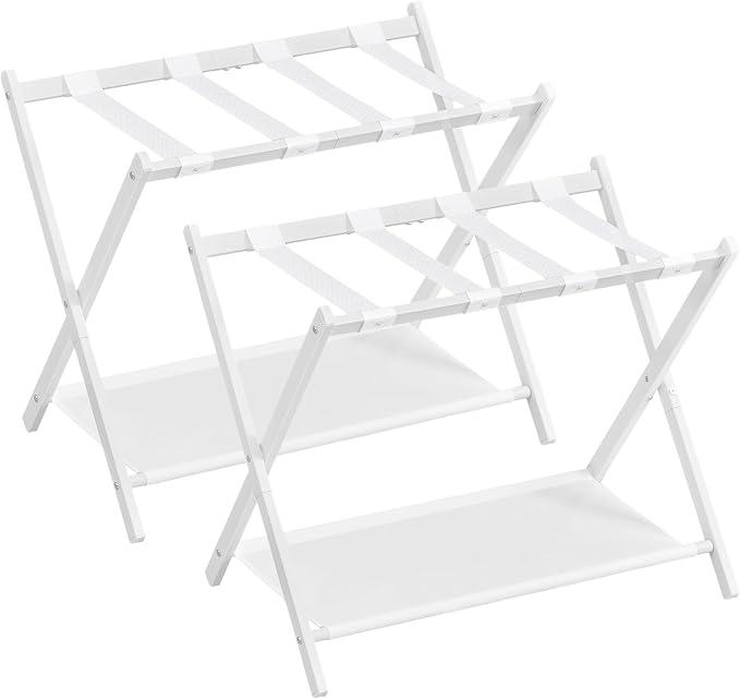 SONGMICS Luggage Racks, Set of 2 Foldable Suitcase Stands, Steel | Storage Shelf, Cloud White, Hotel, Bedroom, URLR003W02 by Unknown
