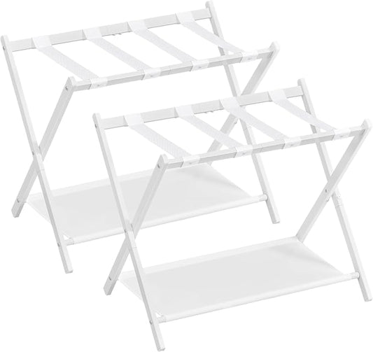 SONGMICS Luggage Racks, Set of 2 Foldable Suitcase Stands, Steel | Storage Shelf, Cloud White, Hotel, Bedroom, URLR003W02 by Unknown