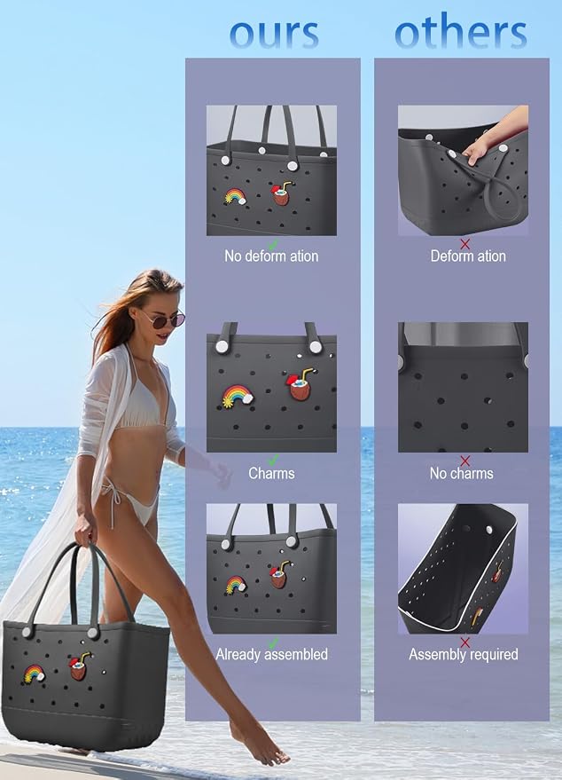 Baonat Beach Bag Rubber Tote Bag - Waterproof Travel Bag for Women Washable Tote Bag Handbag for Sports Beach Market Pool - Image 5