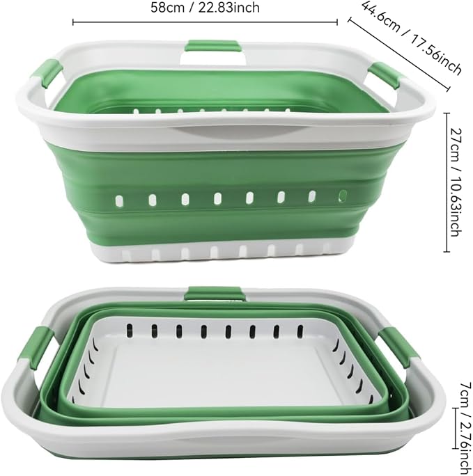 SAMMART 42L (11 gallon) Collapsible Plastic Laundry Basket - Foldable Pop Up Storage Container/Organizer - Portable Washing Tub - Space Saving Hamper/Basket (Grey/Dark Sea Green) - Image 3
