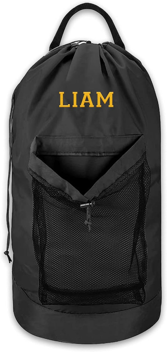 Personalized Laundry Bag Heavy Duty Custom Graduation University XL Bag Backpack with Hanging Shoulder Strap & Mesh Pocket - Back to School College Graduation Gift - Choose Your Font & Thread Color by CustomEmpire
