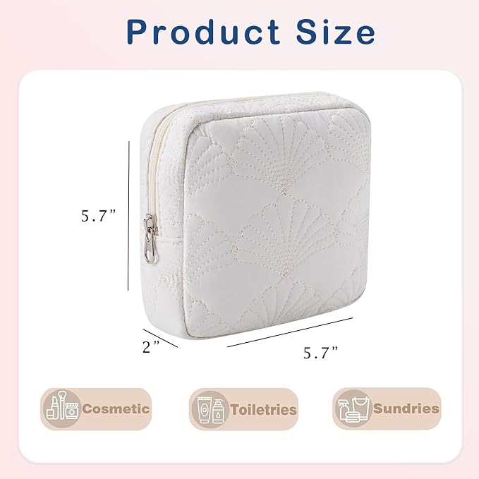 RSRSLEII Small Quilted Cotton Makeup Pouch for Purse, Coastal Granddaughter Aesthetic Cosmetic Bag with Compartments, Cute Seashell Zipper Lipstick Holder for Women and Girls (09 Small Seashell) - Image 4