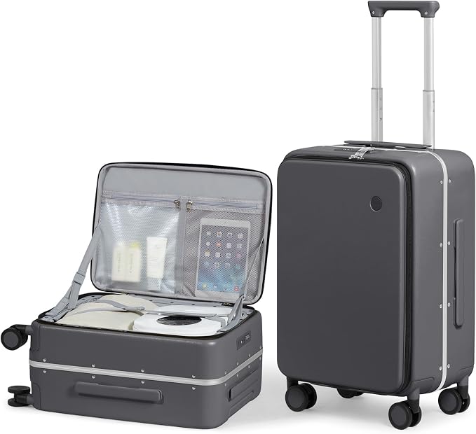 mixi 20 Inch Carry On Luggage 22x14x9 Airline Approved PC Hard Shell Suitcase Top Opening Aluminum Frame Travel Suitcases with Wheels, Rock Gray by MIXI
