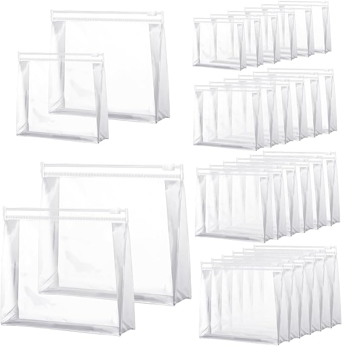 Xuniea 100 Pcs Mini Clear Makeup Bag PVC Small Travel Toiletry Organizer Pouches Bulk Waterproof Transparent Plastic Cosmetic Bag with Zipper for Women Men Travel (11'',9.8'',7.9'',5.9'') by Xuniea