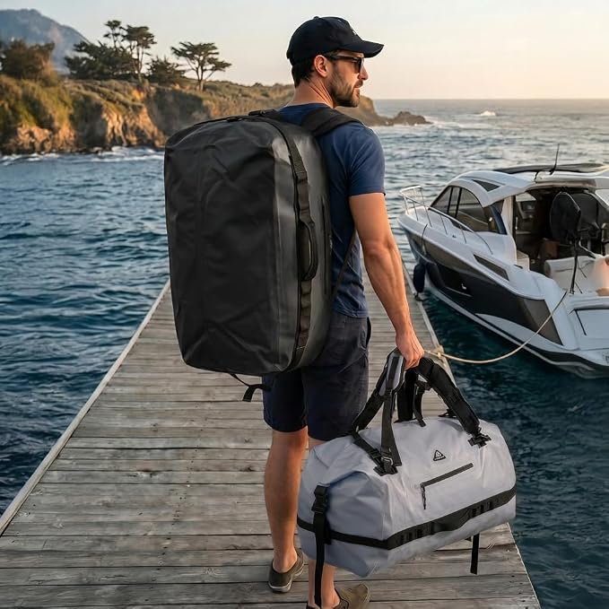 Haimont IPX7 Waterproof Roll-Top Dry Duffel Backpack | 60L/90L Sizes, 500D Tarpaulin, Welded Seams, Mesh Pockets, Boating & Kayaking - Image 9