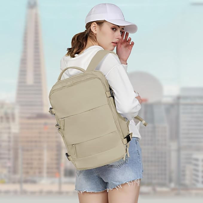 coowoz Travel Backpack For Women Men,Carry On Backpack,Hiking Backpack Waterproof Outdoor Sports Rucksack Casual Daypack travel essentials（Khaki） - Image 9