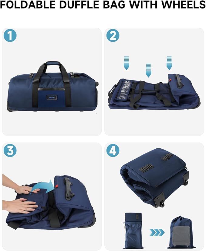 Foldable 90L Rolling Duffle Bag with Wheels | Large Travel Duffle Backpack with Shoes Compartment Waterproof Bag for Women, Men, Hospital, Weekend & Overnight Trips, Moving | Includes 3 Packing Cubes - Image 3