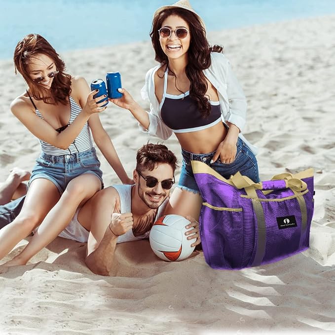 Red Suricata Mesh Beach Bag with Zipper - Extra Large Beach Tote Bag – Pool Bag | with Zipper - Image 2