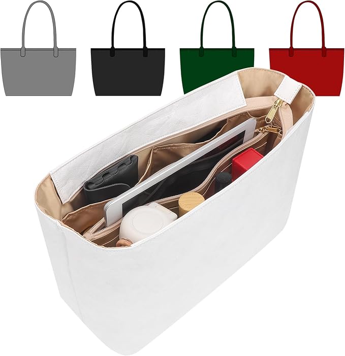 Tote Bag Organizer Insert, Purse Inner Suit for HandBag, Makeup Liner HandBag Shaper (White, PM) by CRAZYSMITH