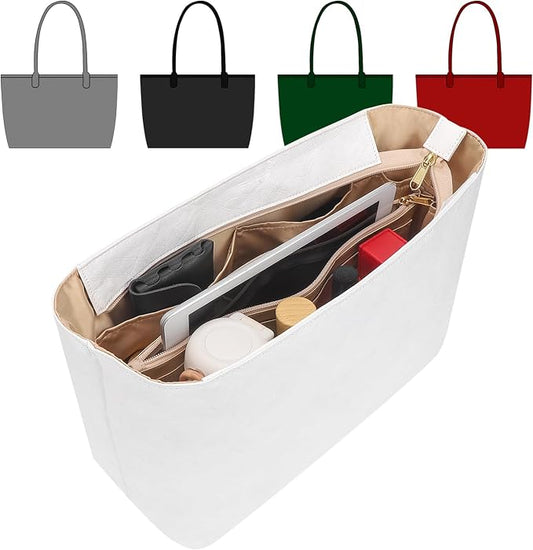 Tote Bag Organizer Insert, Purse Inner Suit for HandBag, Makeup Liner HandBag Shaper (White, PM) by CRAZYSMITH